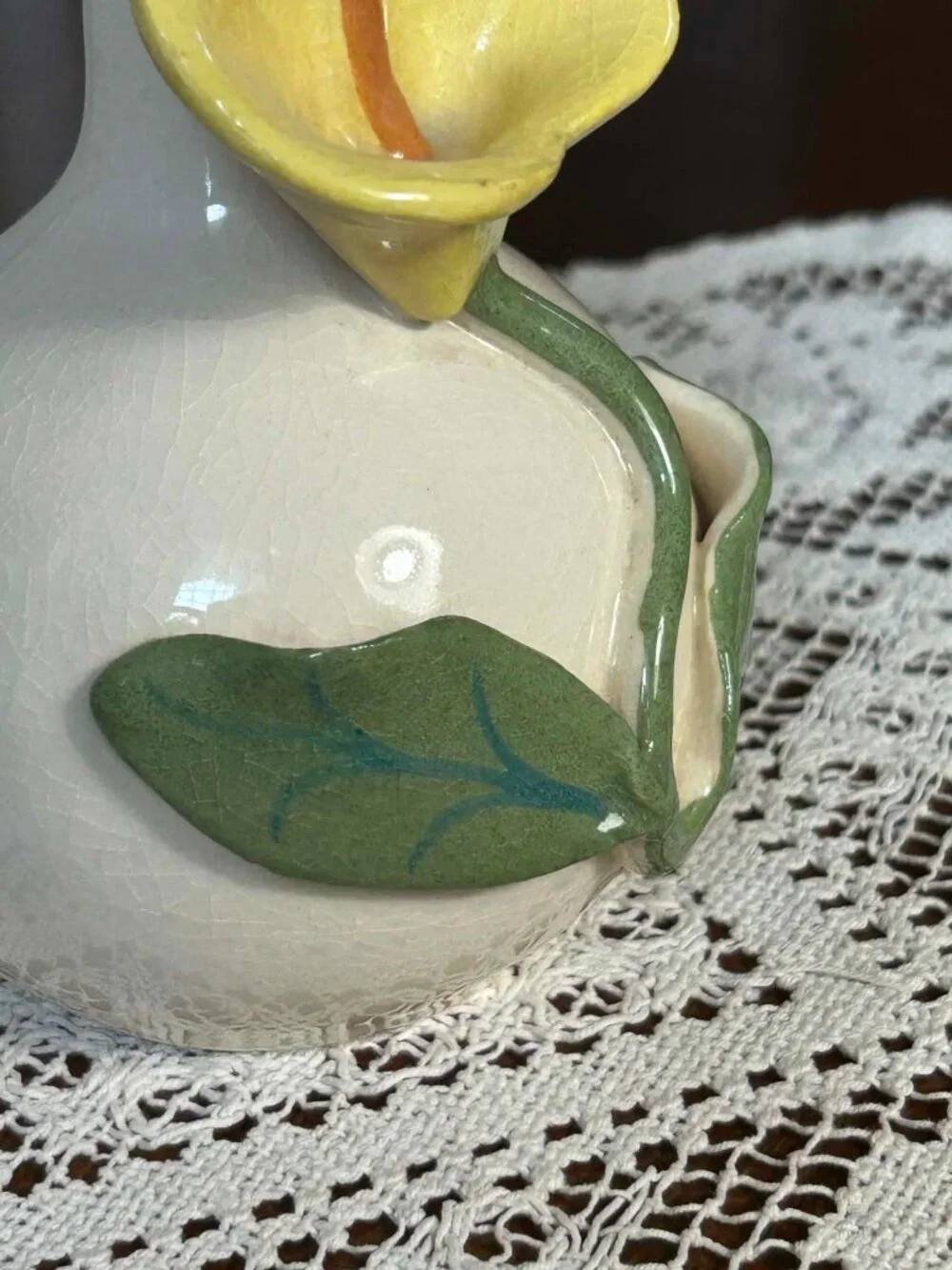 Vintage 3D Yellow Calla Lily Ceramic Bud Vase - Mid-Century Floral